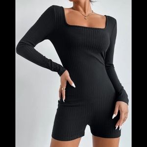 Ribbed Square Neck Short Romper